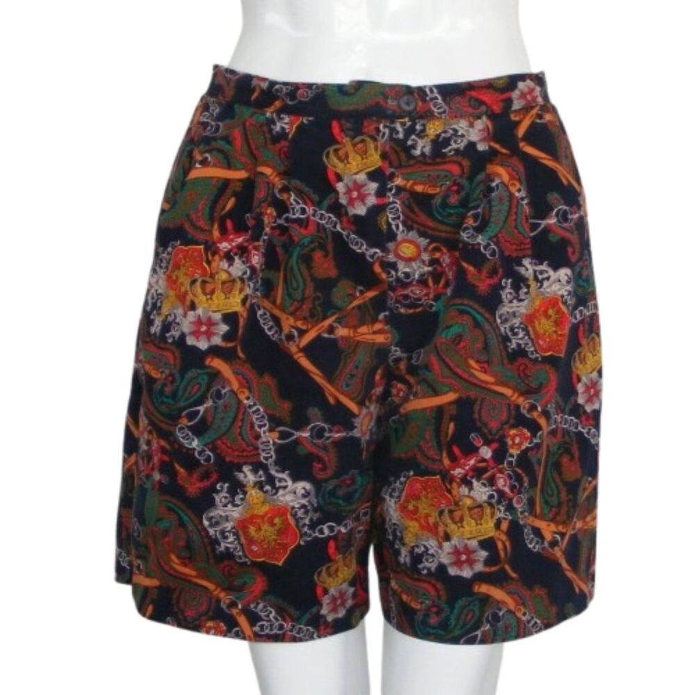 Lux Print Shorts, 28.5" waist, Vintage, Pockets, Colorful, Pleats